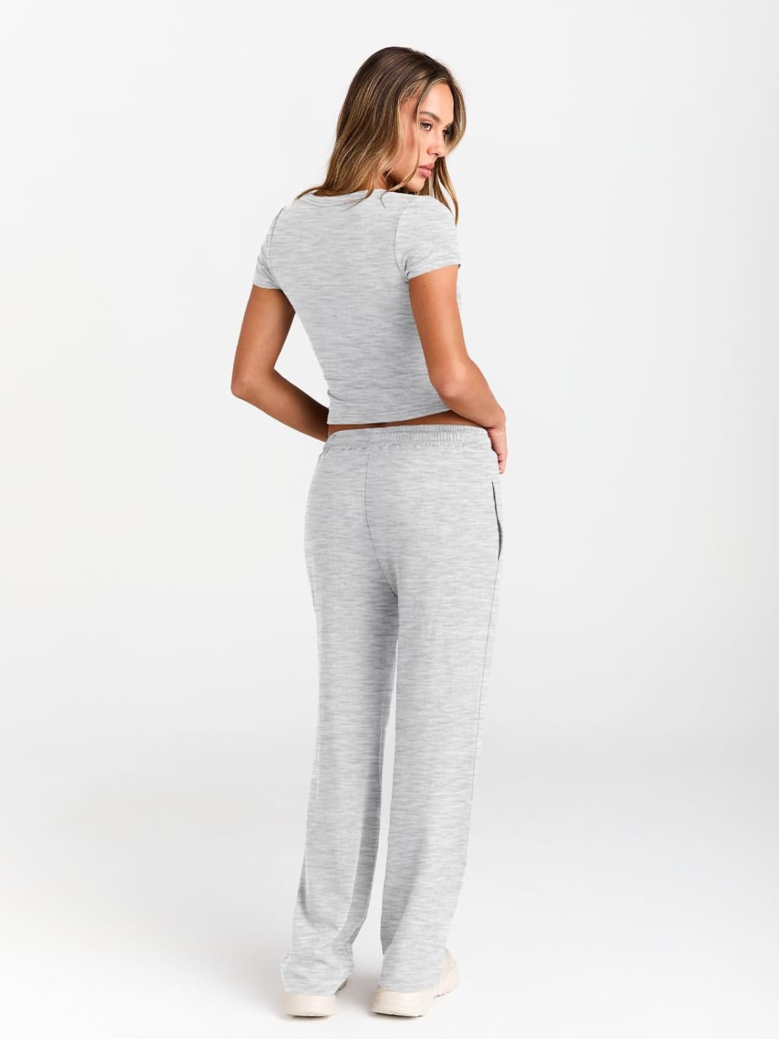 Women's Stylish 2-Piece Summer Lounge Set Featuring Wide Leg Pants and Cropped Top with Side Ruching