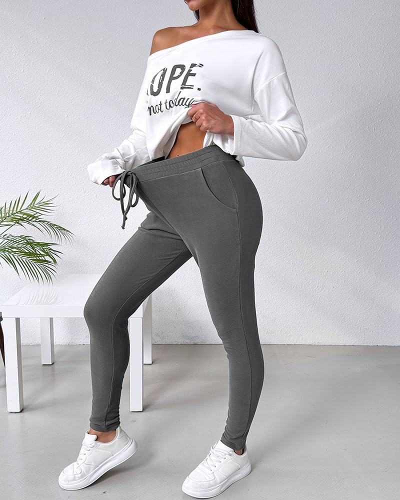 Women's Off-the-Shoulder Long Sleeve Tracksuit Set with Pants for Fall 2025