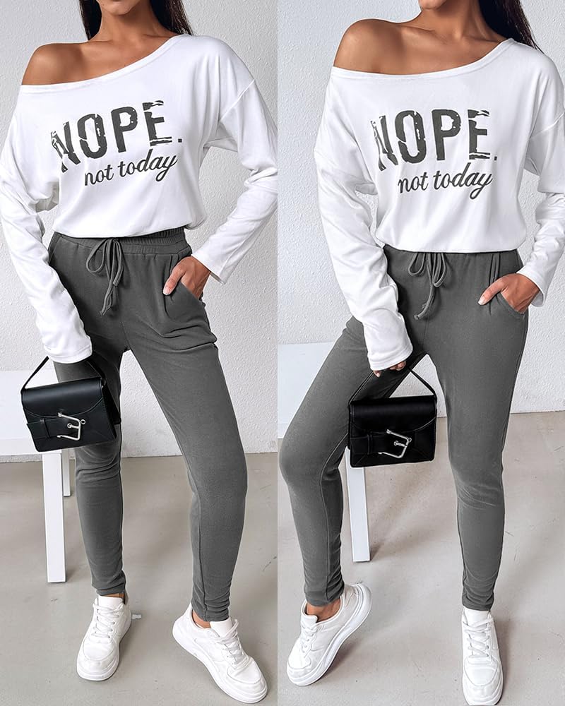 Women's Off-the-Shoulder Long Sleeve Tracksuit Set with Pants for Fall 2025