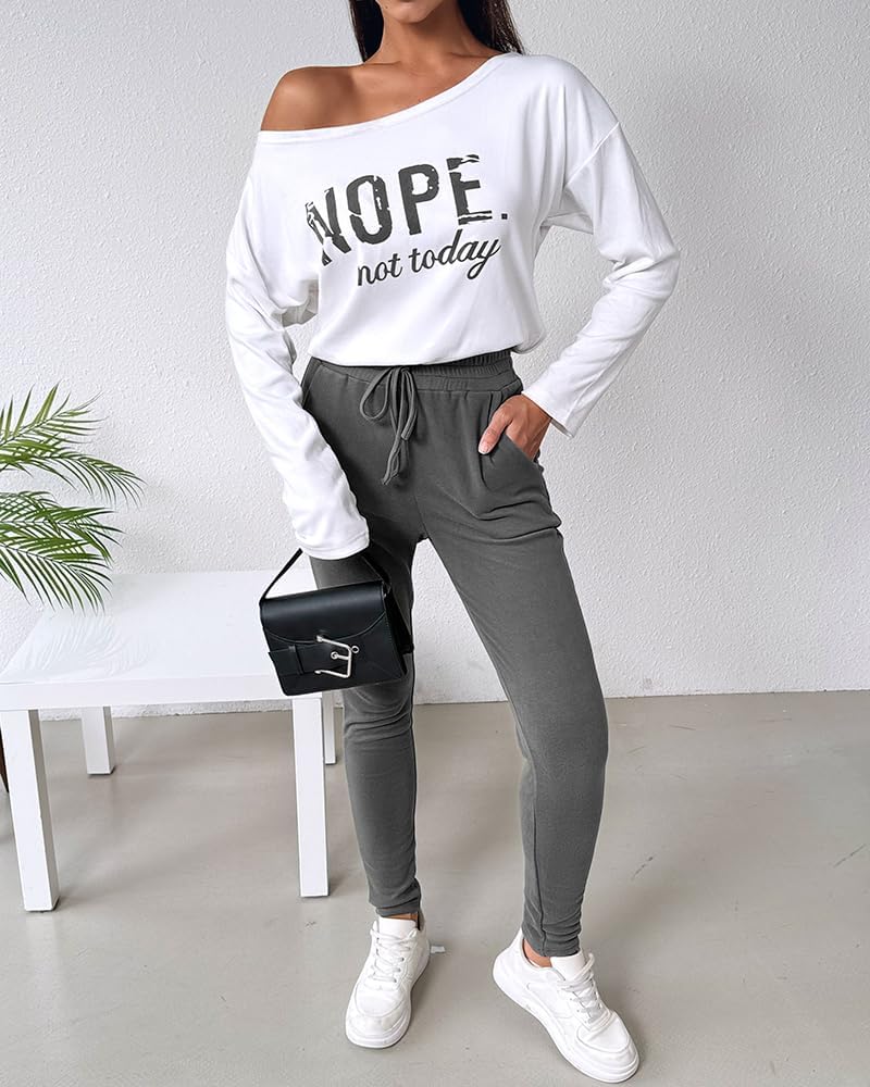 Women's Off-the-Shoulder Long Sleeve Tracksuit Set with Pants for Fall 2025