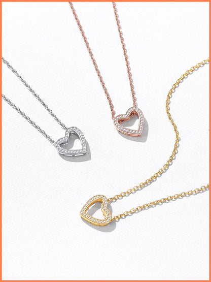 Dainty Cubic Zirconia Necklace for Women Heart Shape Pendant Sterling Silver Jewelry Gifts, Rose Golden