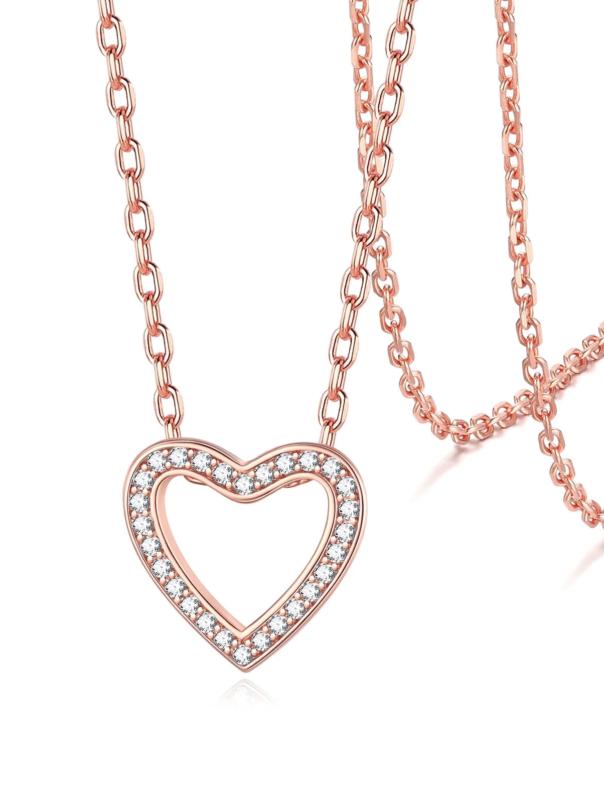 Dainty Cubic Zirconia Necklace for Women Heart Shape Pendant Sterling Silver Jewelry Gifts, Rose Golden